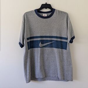 Vintage 90s Nike Gray Ringer Swoosh T-Shirt Tee Adult Large